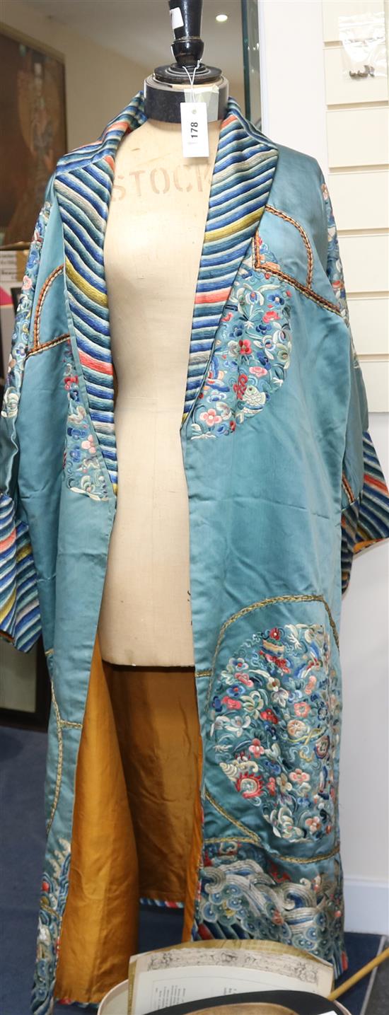 A 19thC Chinese robe made in the early 1920s into an evening coat